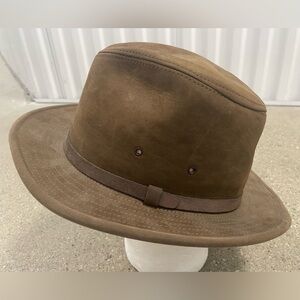 VTG Y2K Adventure Bound Fedora Hat Brown Genuine Leather Western Cowboy size XL